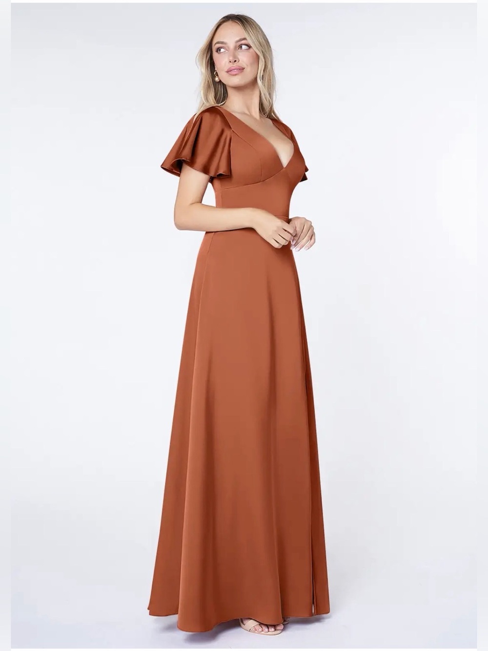 Azazie Rust Flutter-Sleeve Bridesmaid Dress